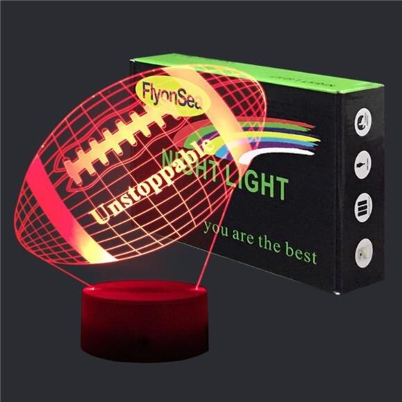 Football lamp, Rugby Ball Bedside Lamp 7 Colors Change+Remote Control with Timer - Picture 5 of 7